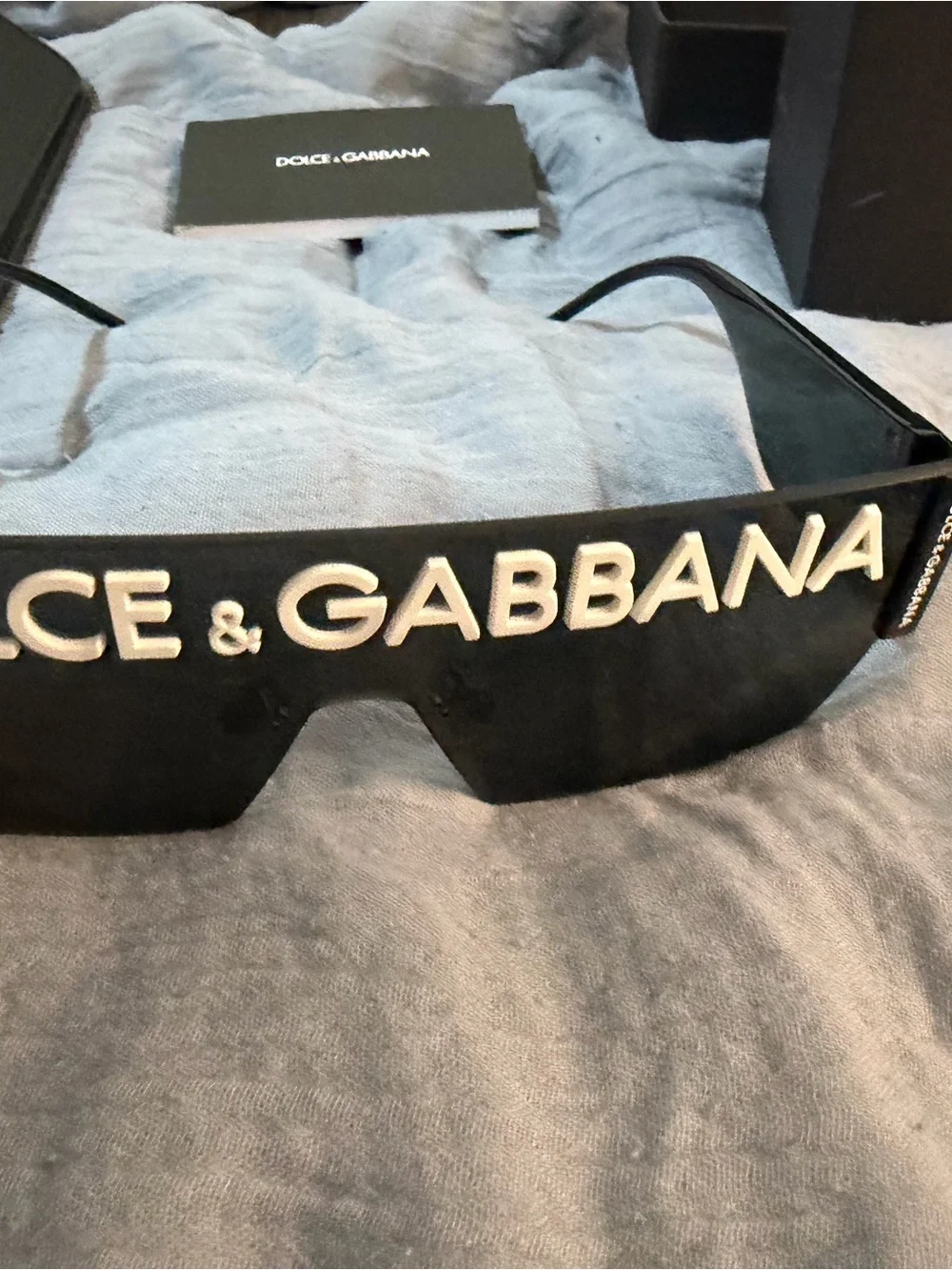 Dolce & Gabbana Black Shield Sunglasses with White Logo-worn twice